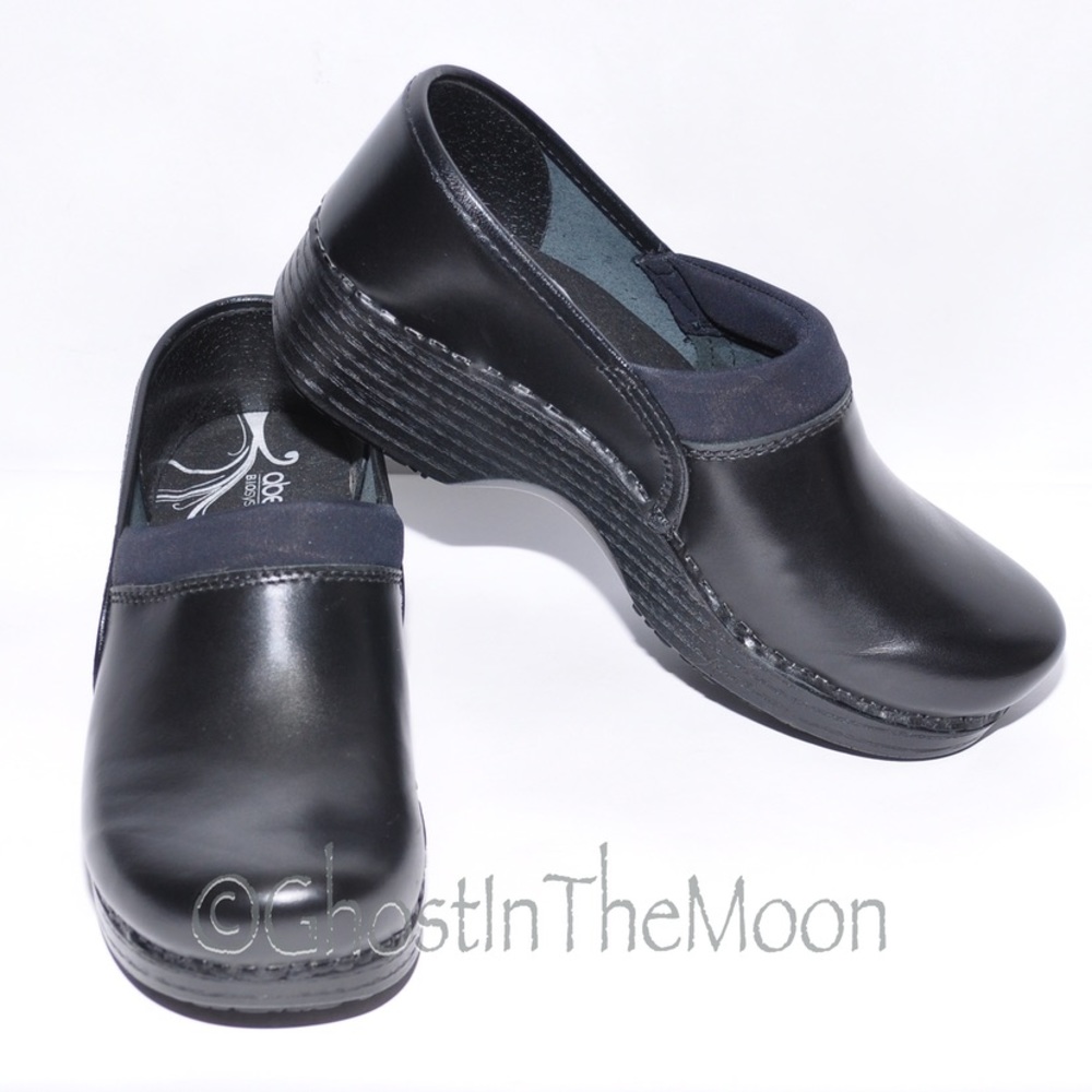ABEO Ellie Biosystem Black Leather Comfort Professional Slip On Clog 6.5 N NWOB